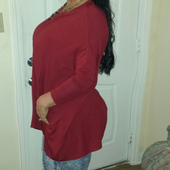 Bryn Walker Burgundy Oversized Tunic Bamboo Organic Cotton Top - Picture 2 of 13